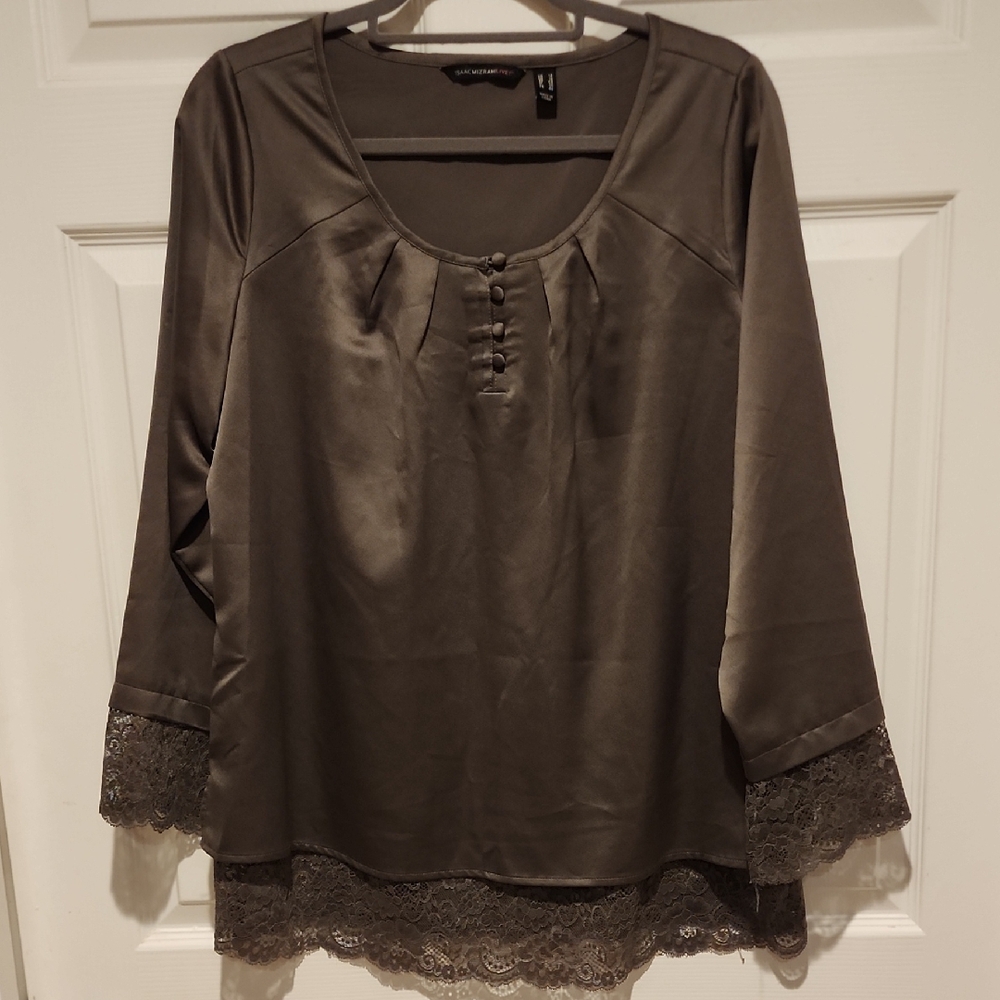 Women's Gray Top with Lace Trim